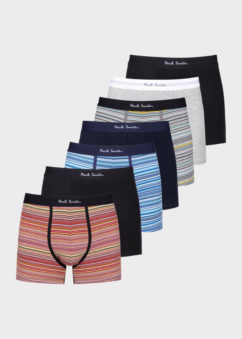 Pair View - 'Signature Stripe' and Plain Long Boxer Briefs Seven Pack Paul Smith