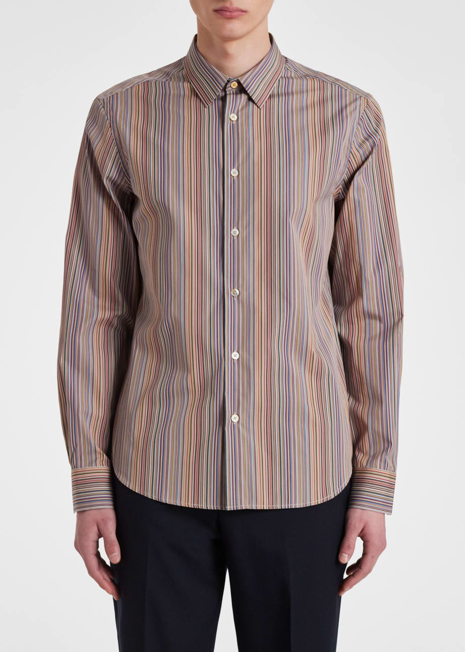 Model View - Slim-Fit 'Signature Stripe' Cotton Shirt Paul Smith