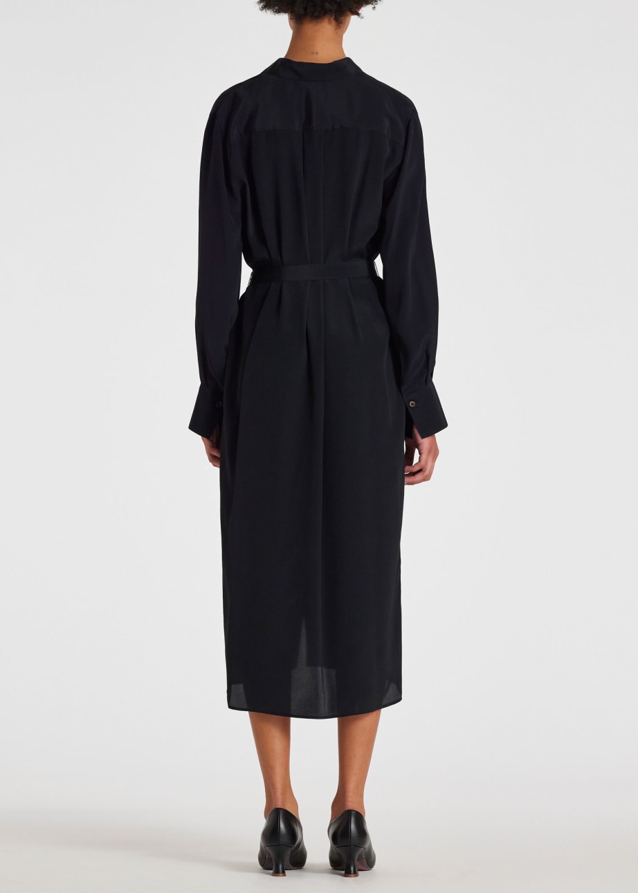 Model View - Women's Black Silk-Blend Shirt Maxi Dress by Paul Smith