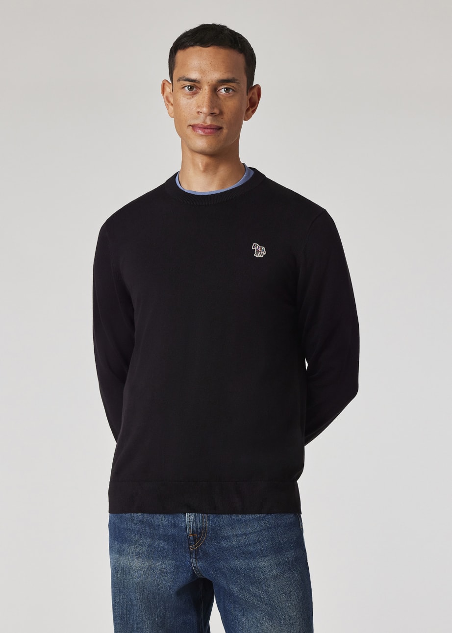 Model View - Men's Black Cotton Zebra Logo Sweater by Paul Smith