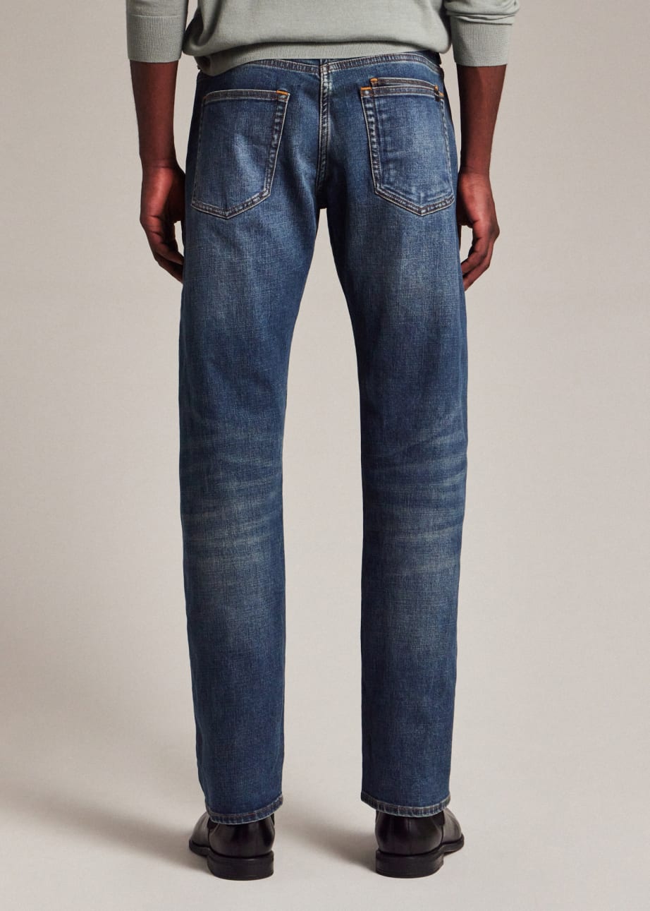Front View - Standard-Fit 'Crosshatch Stretch' Blue Over-Dye Jeans Paul Smith