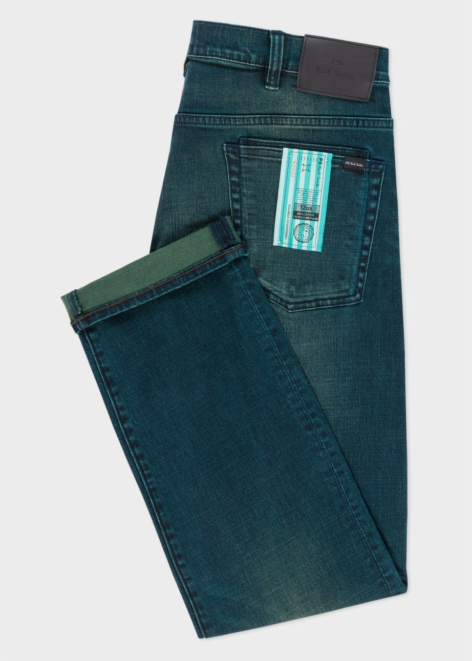 Detail View - Standard-Fit 'Crosshatch Stretch' Blue Over-Dye Jeans Paul Smith