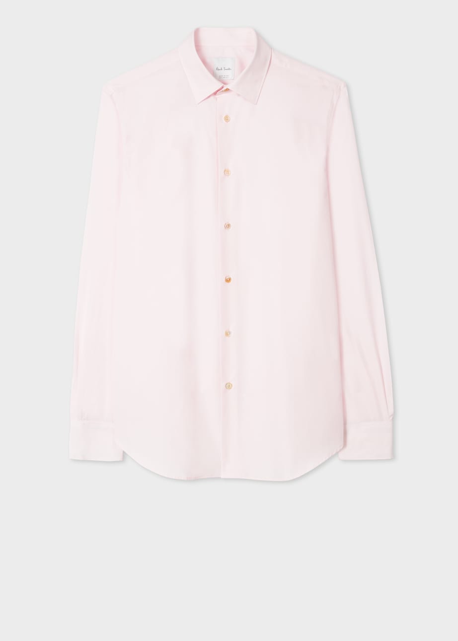 Front View - Tailored-Fit Pink Cotton 'Artist Stripe' Cuff Shirt Paul Smith