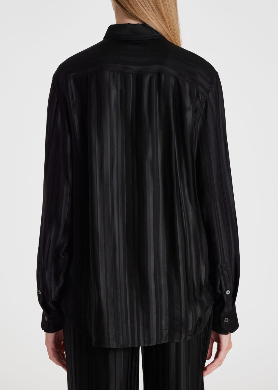 Model View - Women's Black 'Shadow Stripe' Shirt Paul Smith