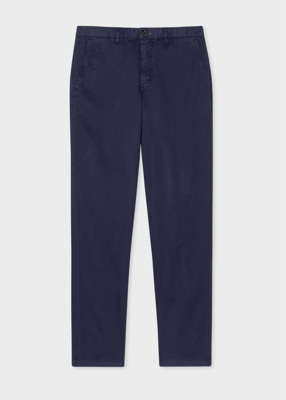 Front View - Tapered-Fit Dark Navy Stretch-Cotton Chinos Paul Smith