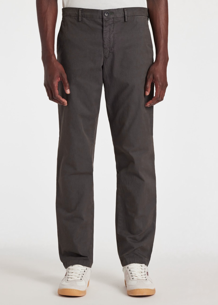 Model View - Charcoal Grey Mid-Fit 'Broad Stripe Zebra' Chinos Paul Smith