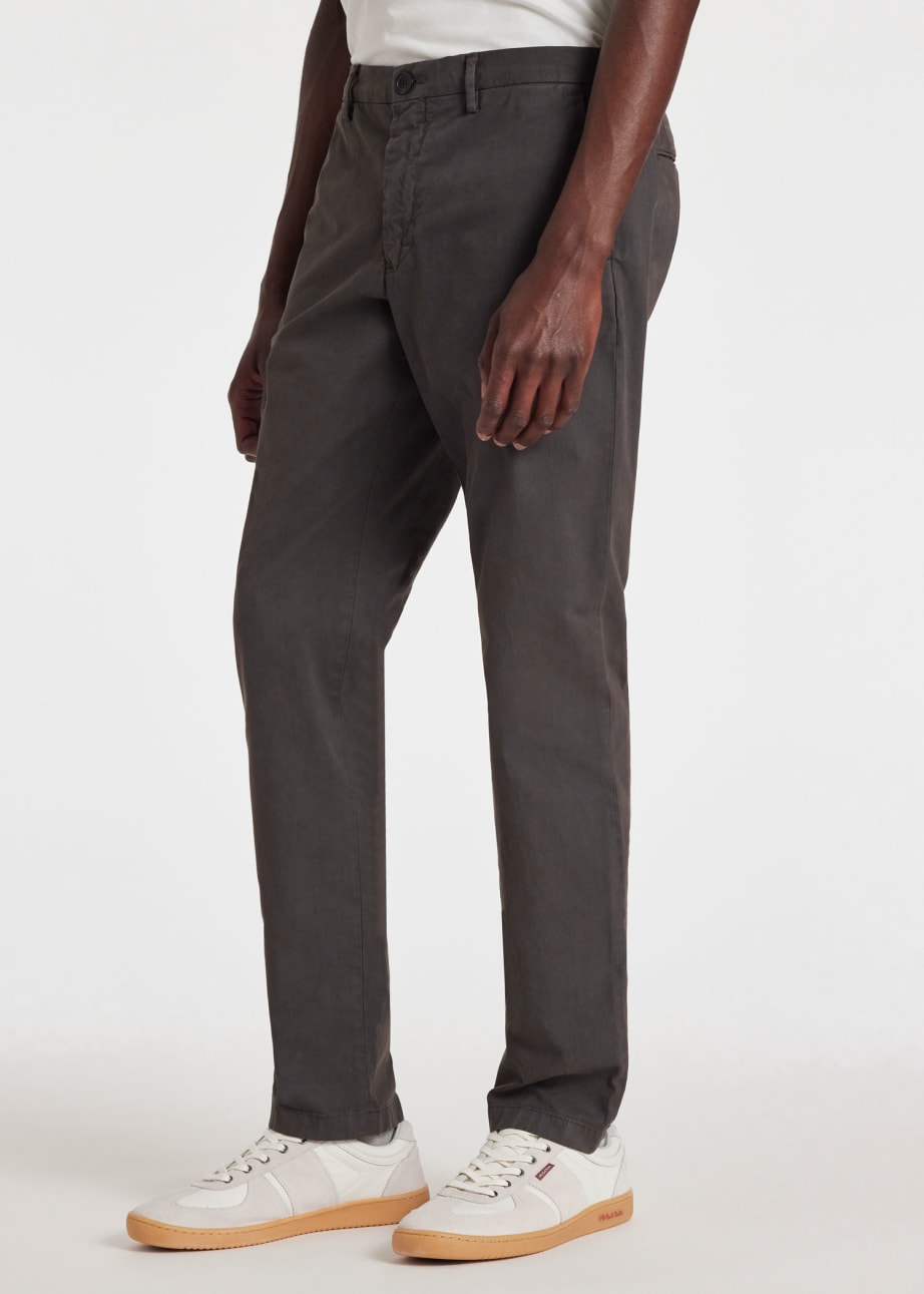 Model View - Charcoal Grey Mid-Fit 'Broad Stripe Zebra' Chinos Paul Smith