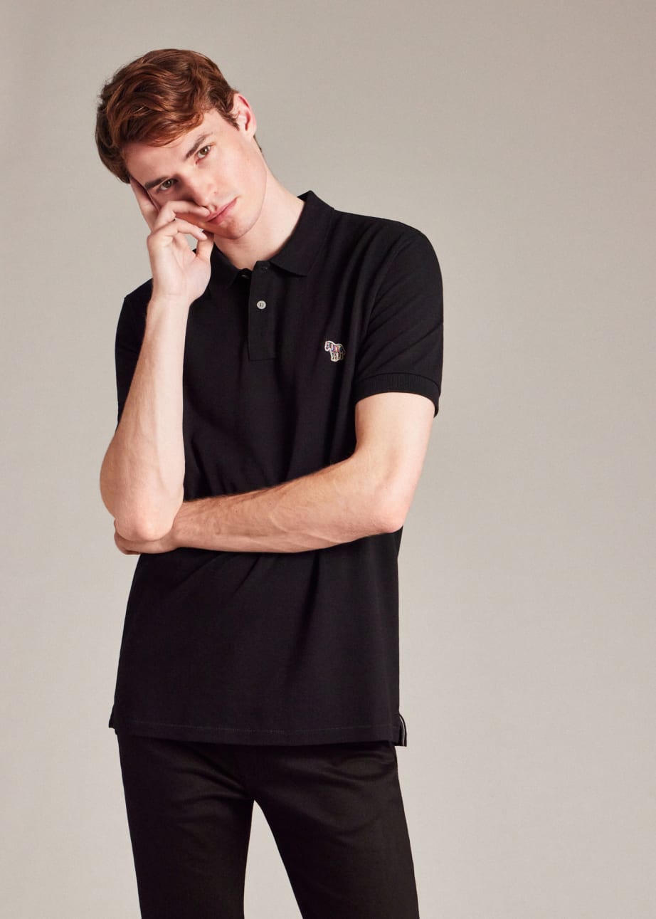Black Cotton Pique Zebra Logo Polo Shirt