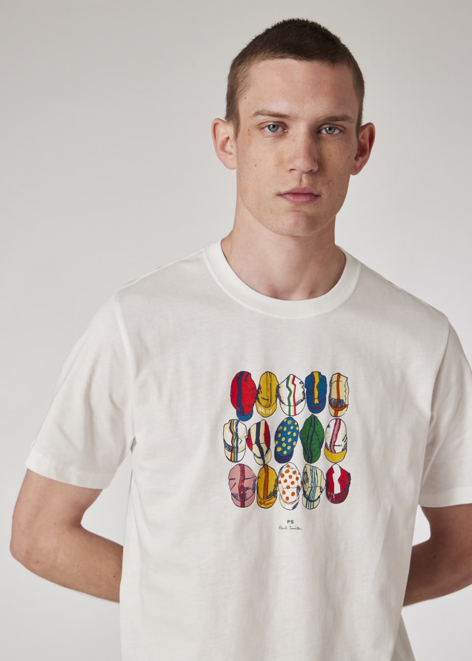 Model View - White 'Cycling Caps' Cotton T-Shirt Paul Smith