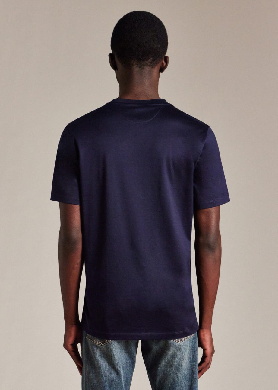 Model back view - Navy 'Signature Stripe' Pocket T-Shirt Paul Smith