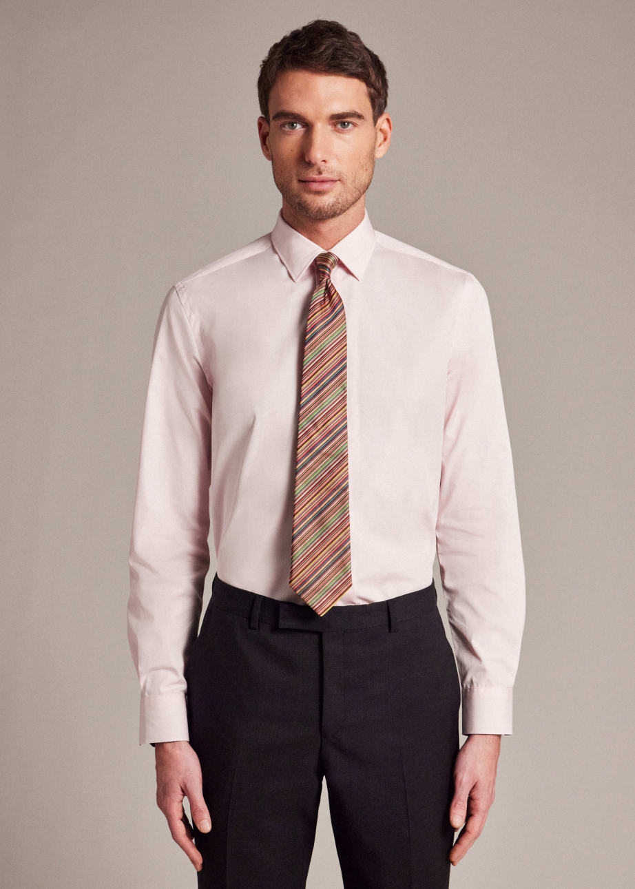 Model View - Tailored-Fit Pink Cotton 'Artist Stripe' Cuff Shirt Paul Smith 