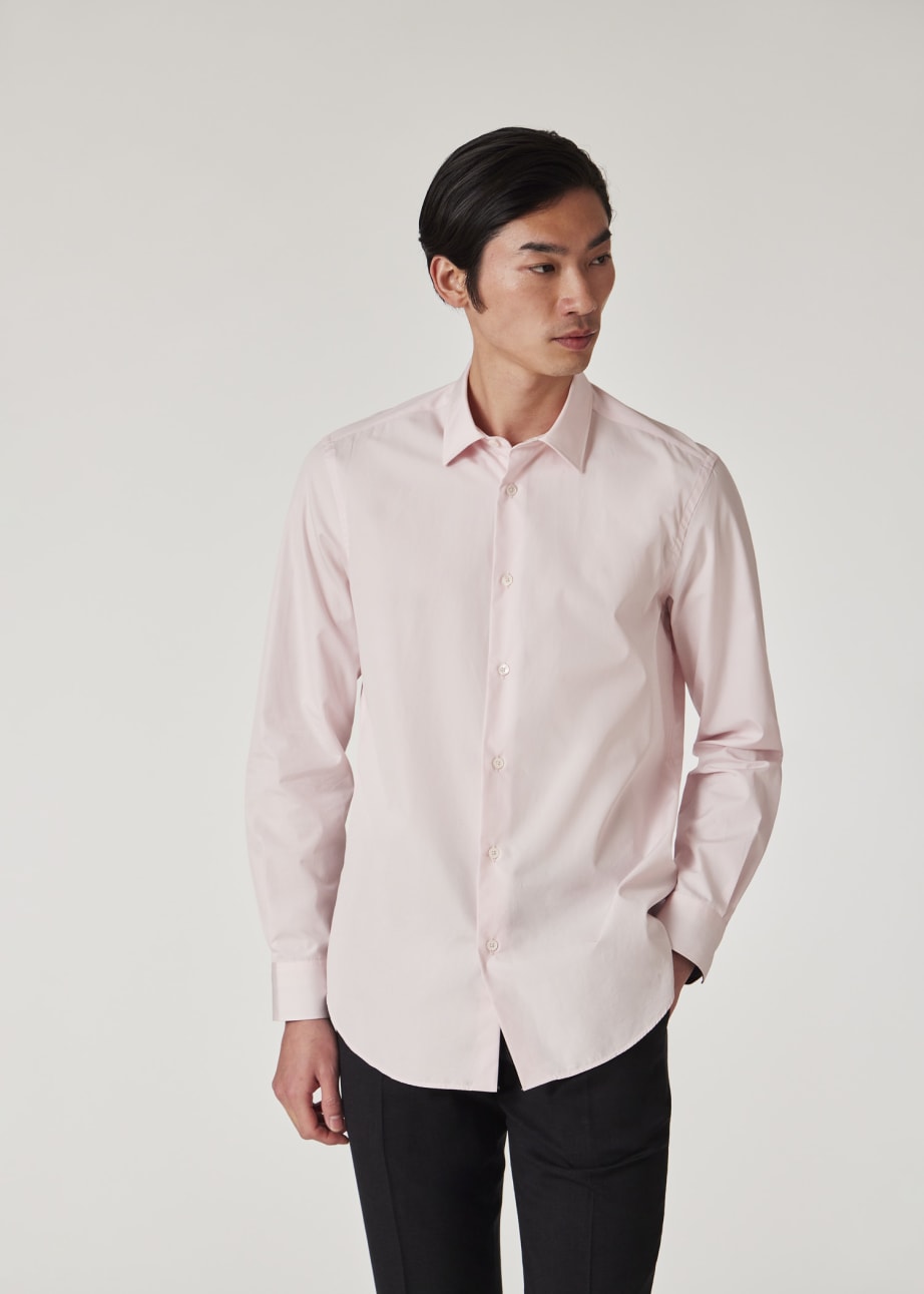 Model View - Tailored-Fit Pink Cotton 'Artist Stripe' Cuff Shirt Paul Smith 