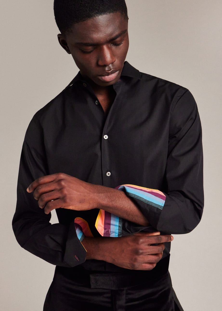 Model View - Tailored-Fit Black Cotton 'Artist Stripe' Cuff Shirt Paul Smith