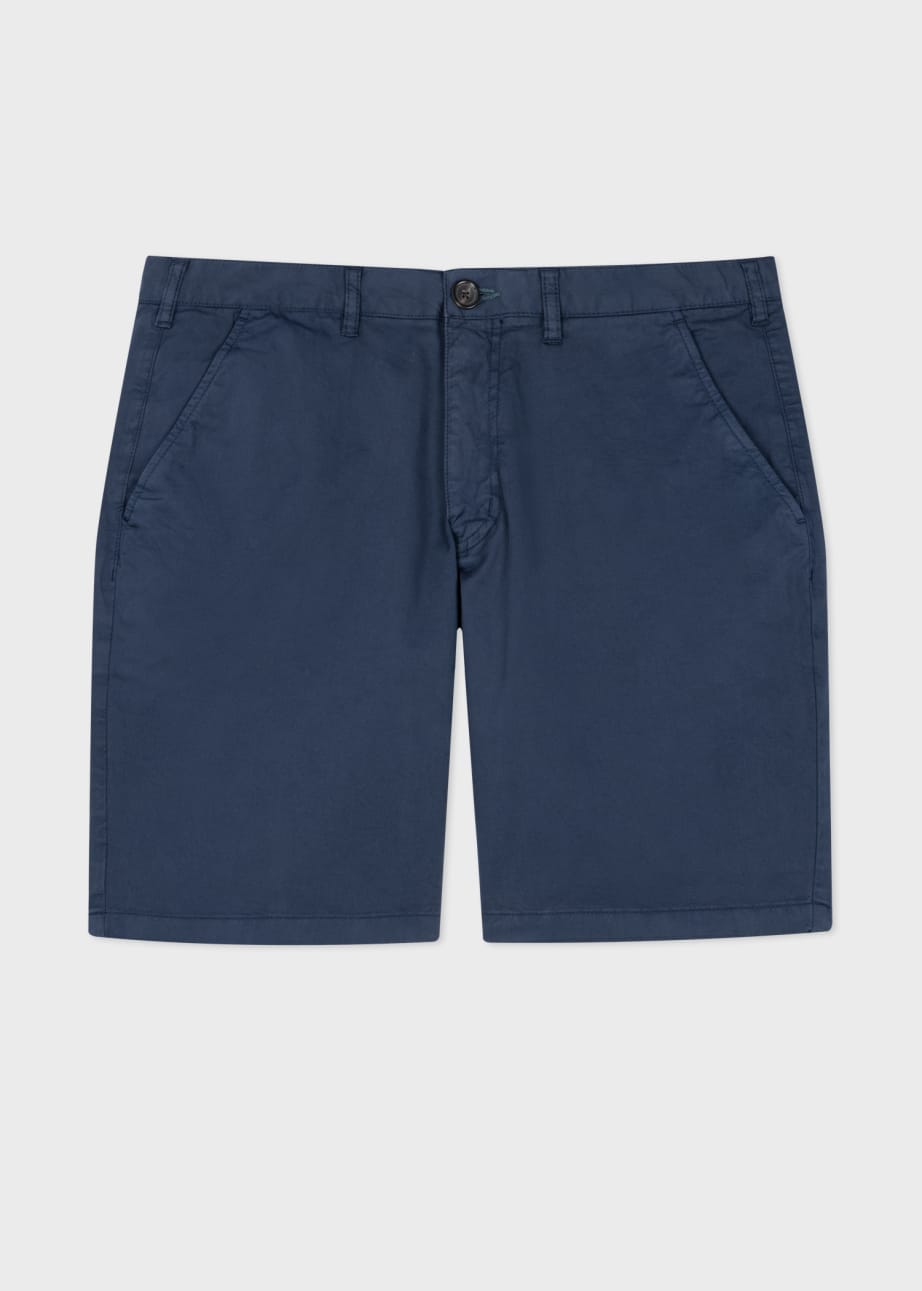 Front View - Dark Navy Garment-Dyed Stretch Pima-Cotton Shorts Paul Smith