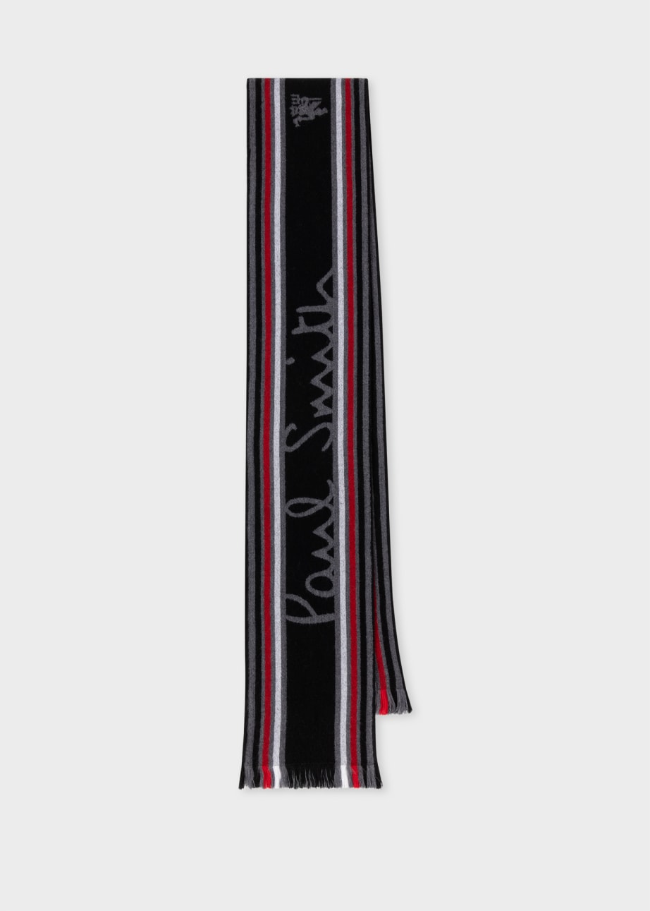 Front View - Paul Smith & Manchester United - Stripe Logo Wool Scarf Paul Smith