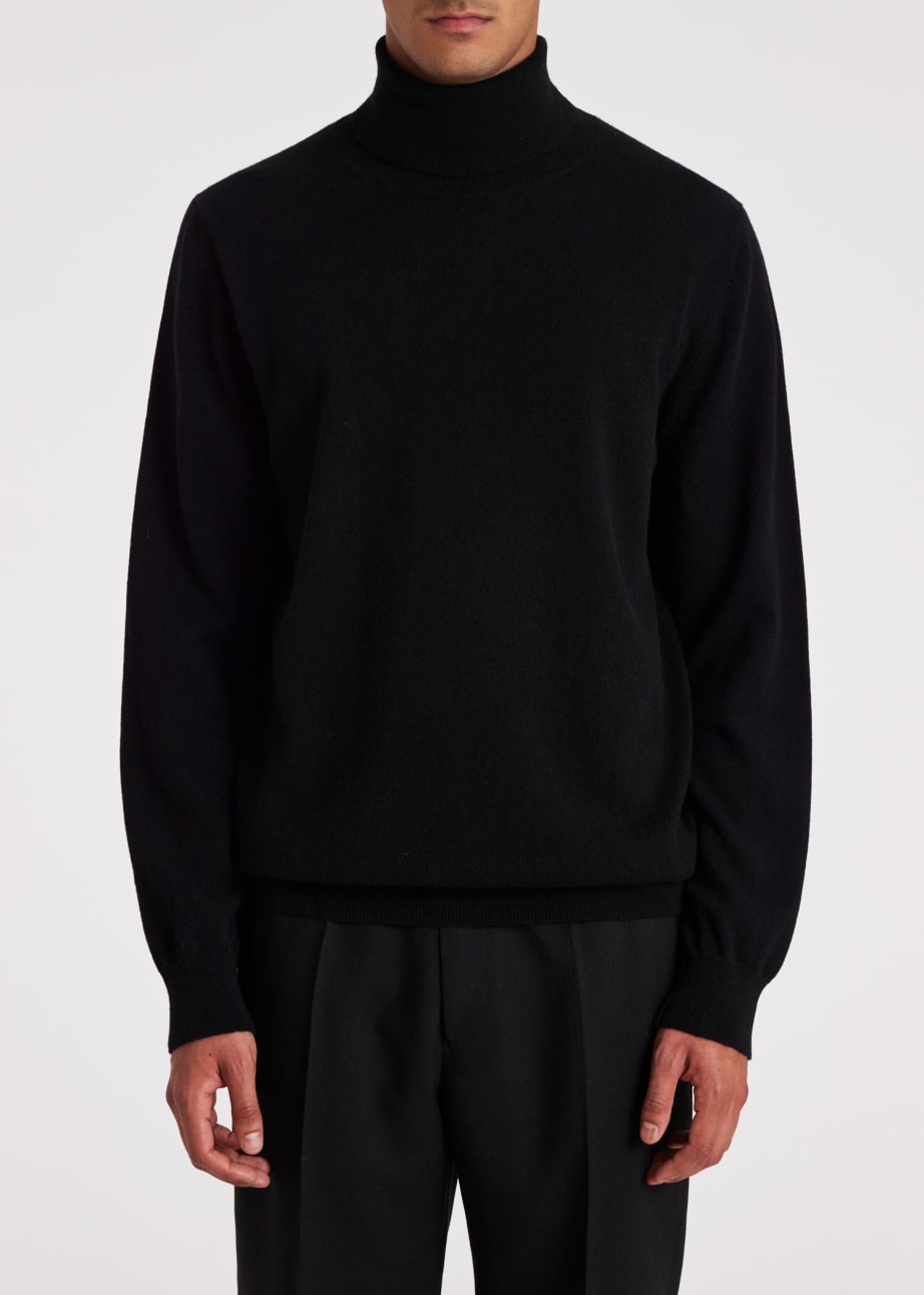 Model View - Black Cashmere 'Artist Stripe' Roll Neck Sweater Paul Smith