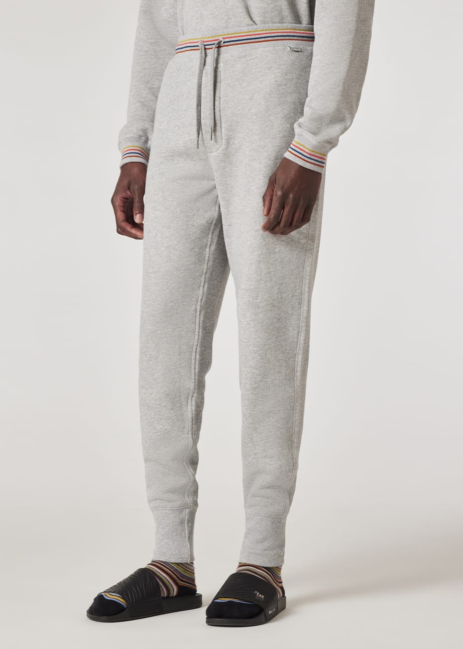 Model View - Grey Cotton 'Artist Stripe' Lounge Pants Paul Smith