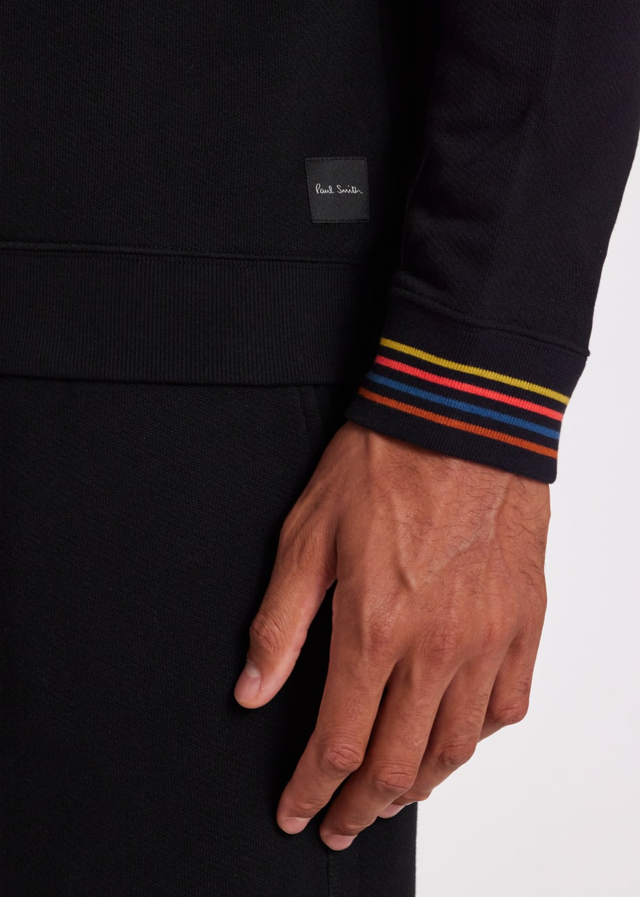Model View - Black Cotton 'Artist Stripe' Cuff Long-Sleeve Lounge Top Paul Smith