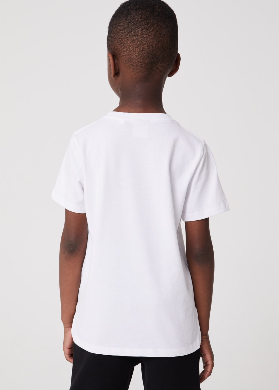 Model View - 2-13 Years White Embroidery 'Happy' T-Shirt Paul Smith