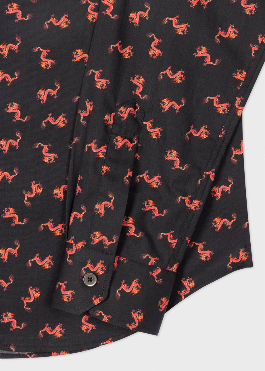 Detail View - Super Slim-Fit Black 'Year Of The Dragon' Shirt Paul Smith