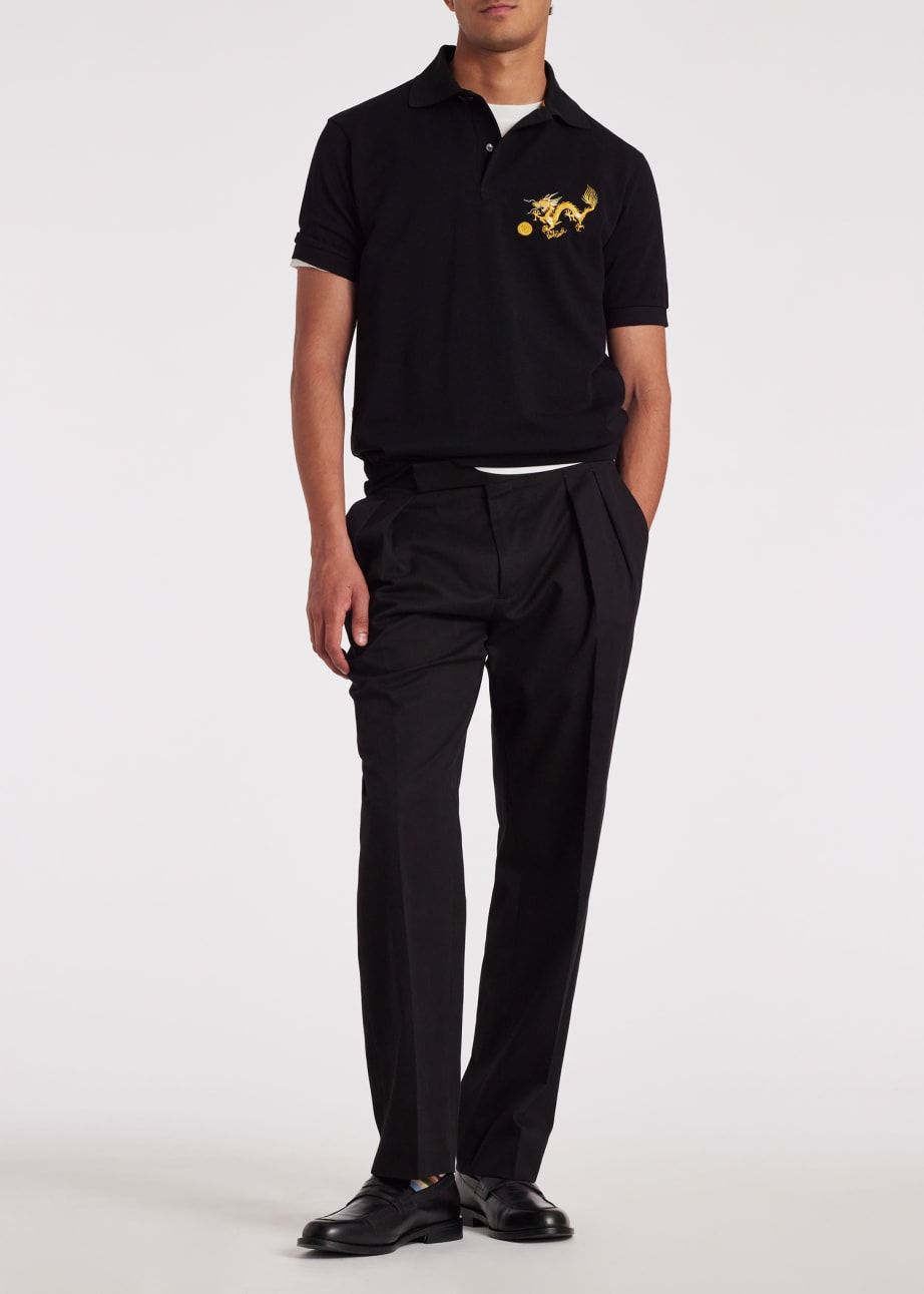 Model View - Black 'Year Of The Dragon' Embroidered Polo Shirt Paul Smith
