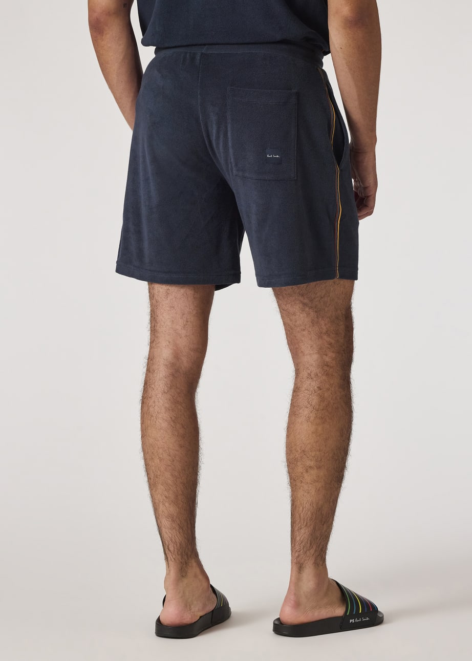 Model View - Navy Blue Towelling Lounge Shorts Paul Smith