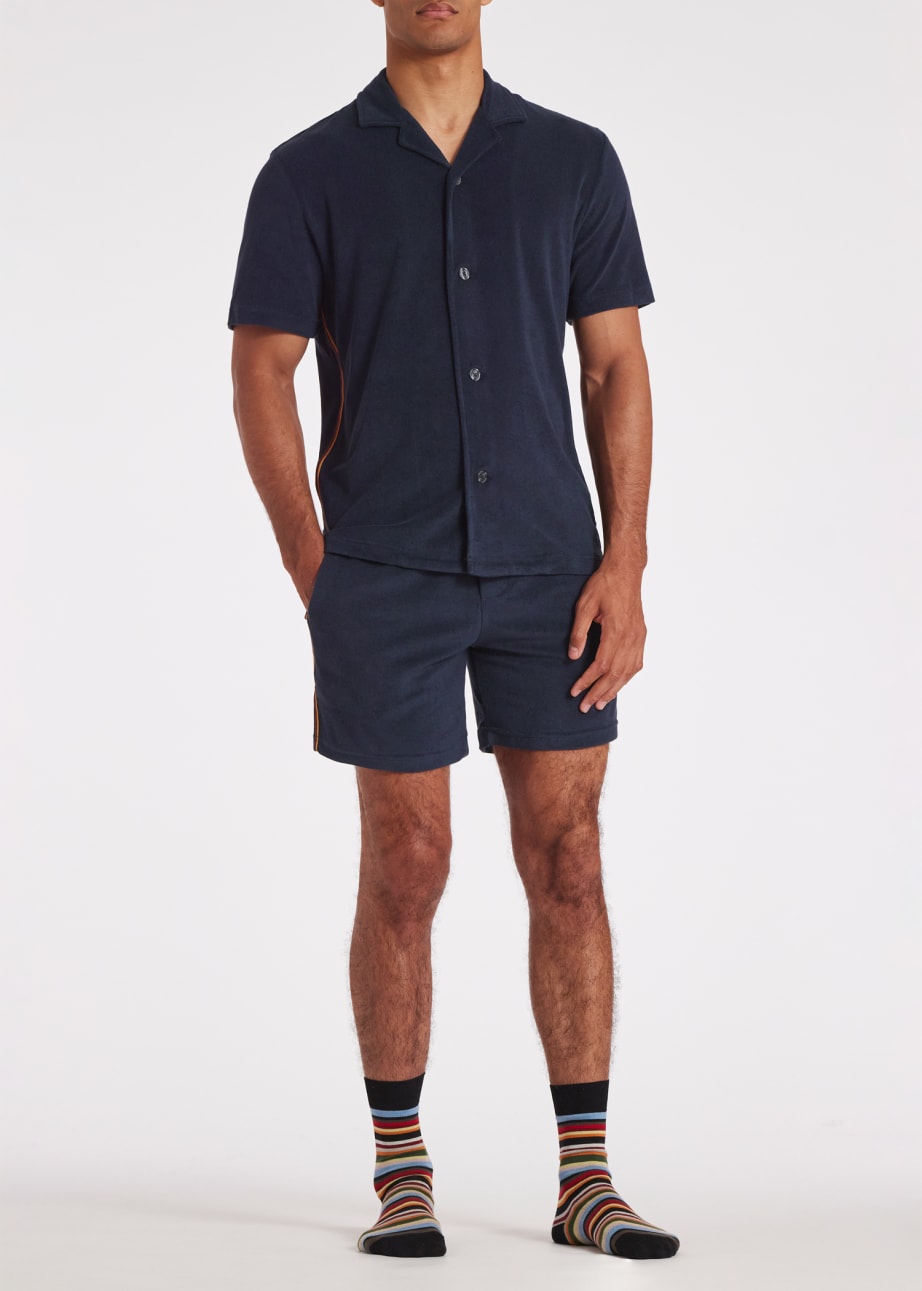 Model View - Navy Blue Towelling Lounge Shirt Paul Smith