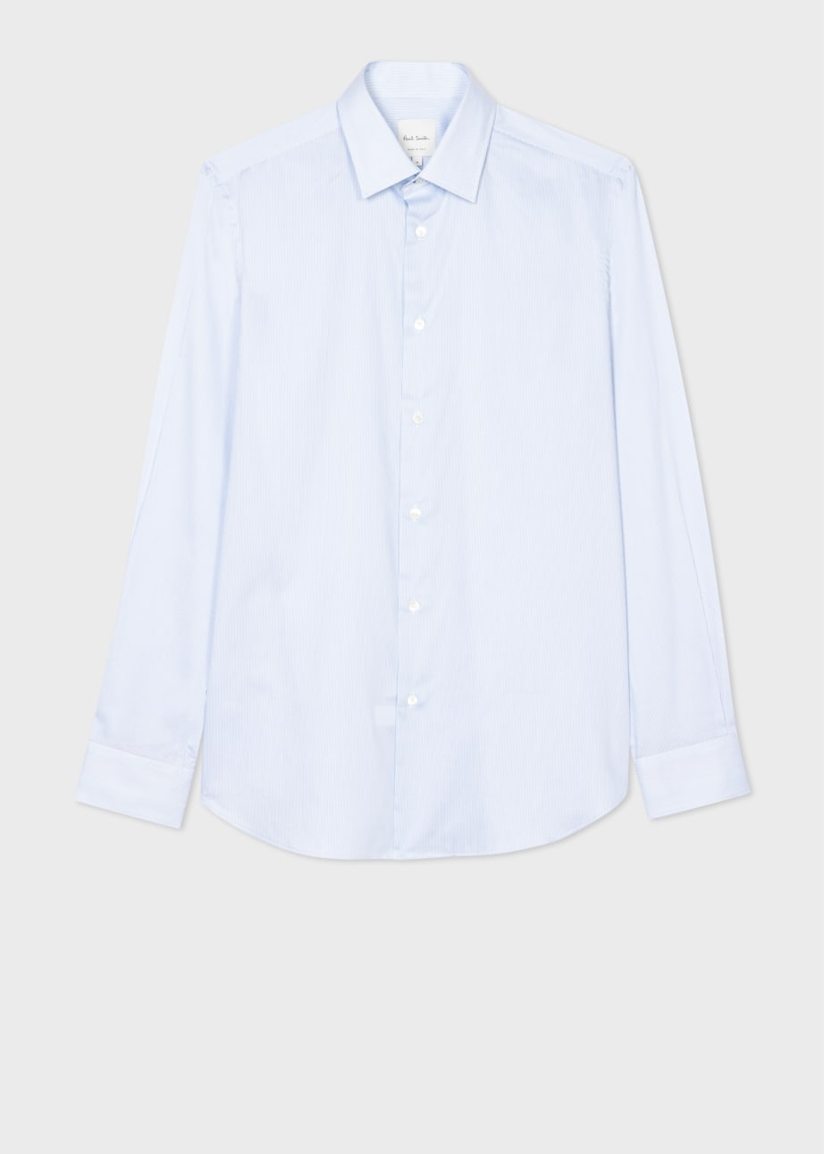 Men's Tailored-Fit Light Blue 'Fine Stripe' Easy Care Shirt