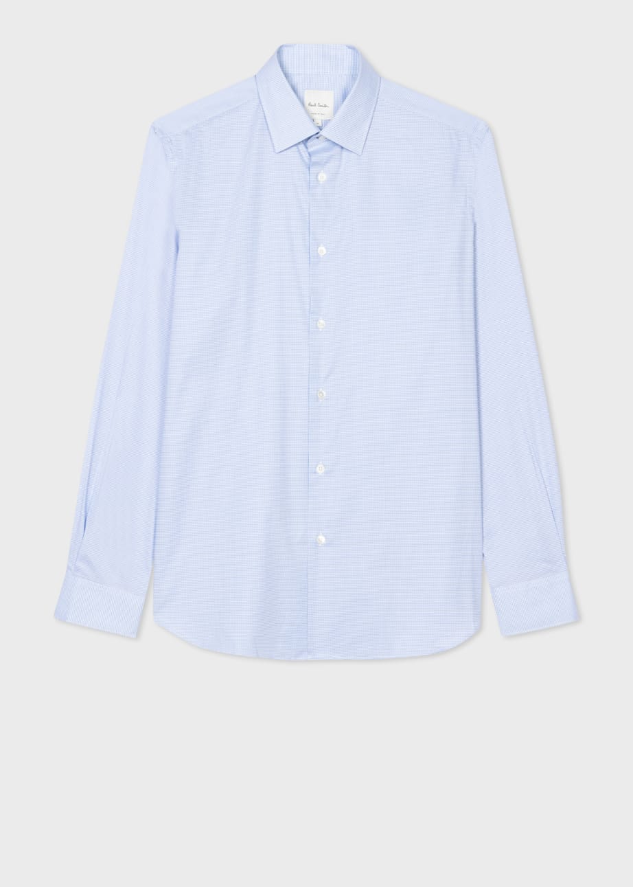 Men's Tailored-Fit Light Blue 'Gingham' Easy Care Shirt