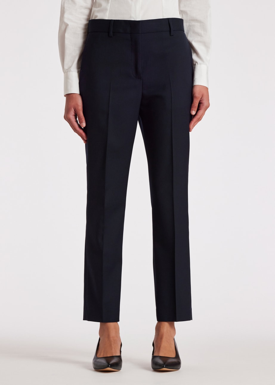 Model View - A Suit To Travel In - Women's Slim-Fit Navy Wool Trousers by Paul Smith