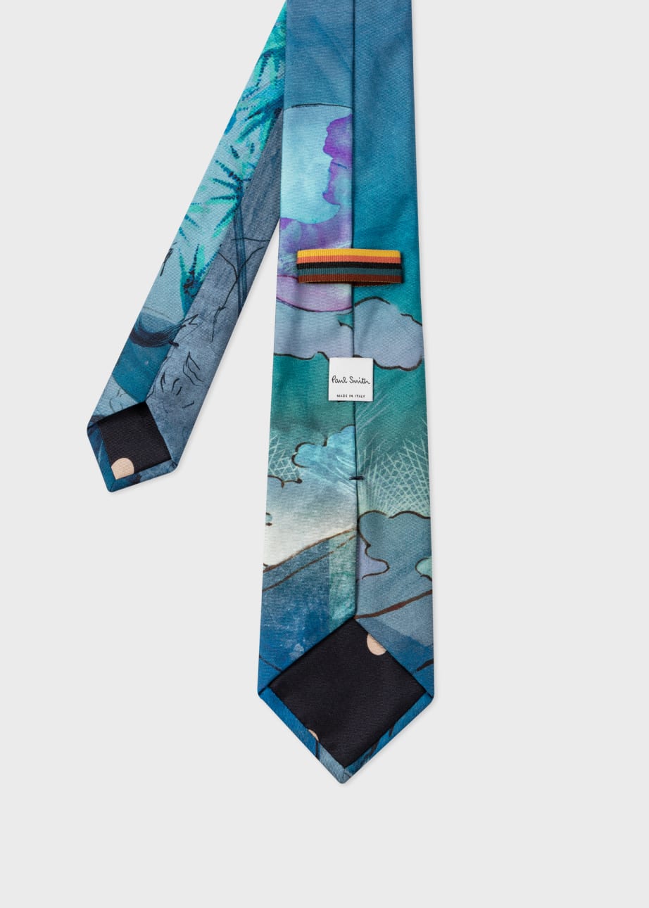 Back View - Blue 'Narcissus' Silk Tie Paul Smith