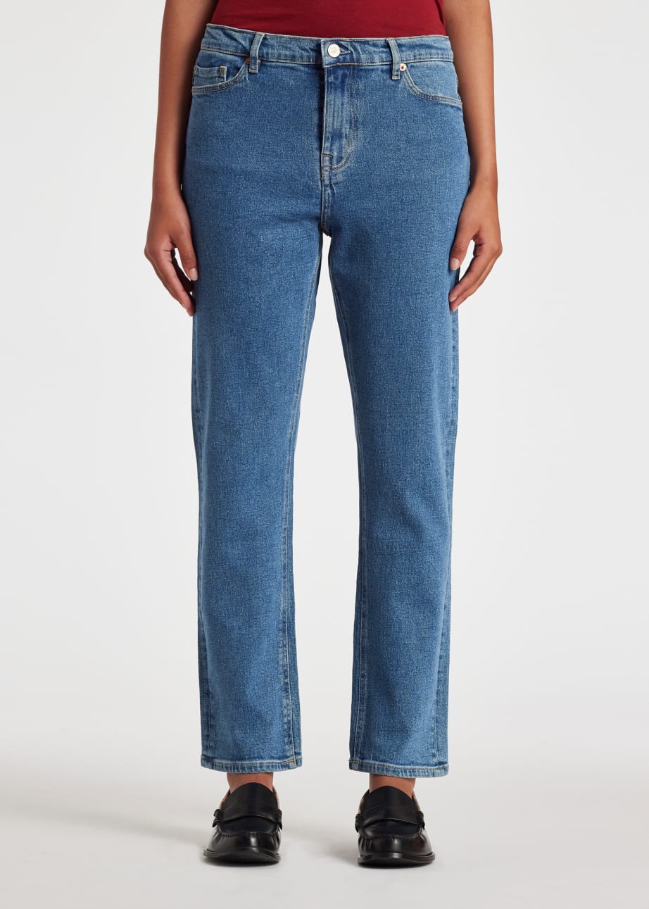 Model View - Women's Mid Wash Straight-Fit 'Happy' Jeans by Paul Smith