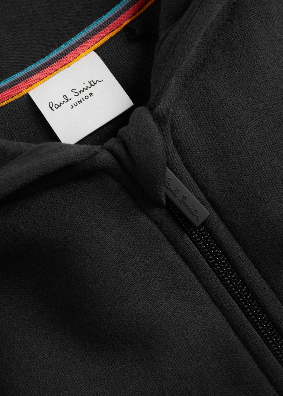 Detail View - 2-13 Years Black Zip-Up Zebra Logo Hoodie Paul Smith