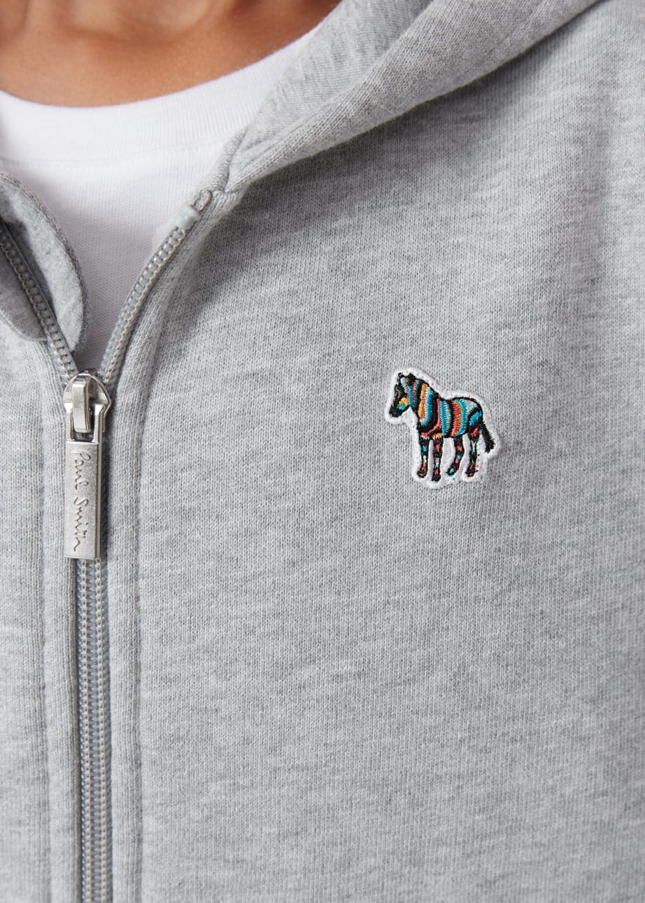 Model View - 2-13 Years Grey Zip Zebra Logo Hoodie Paul Smith