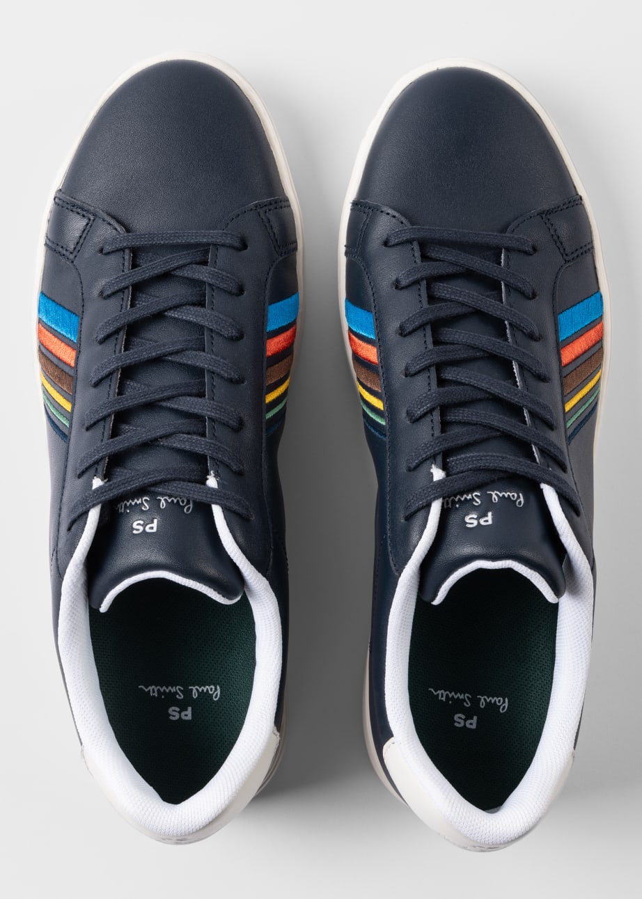 Pair View - Navy Leather 'Sports Stripe' 'Rex' Trainers Paul Smith