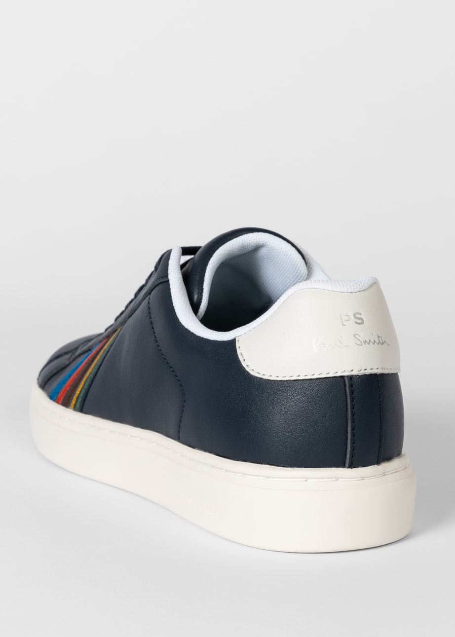 Detail View - Navy Leather 'Sports Stripe' 'Rex' Trainers Paul Smith