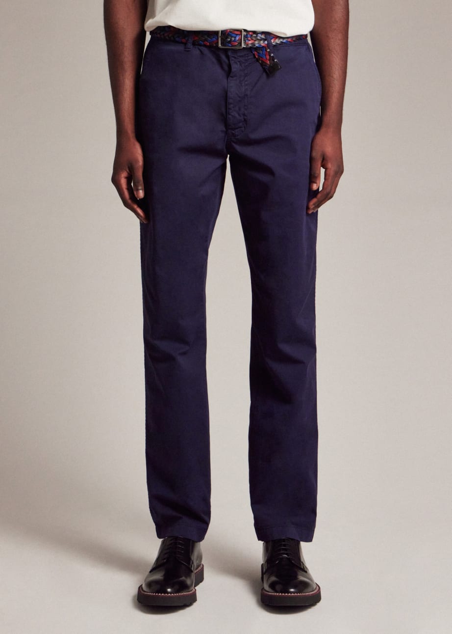 Model View - Tapered-Fit Dark Navy Stretch-Cotton Chinos Paul Smith