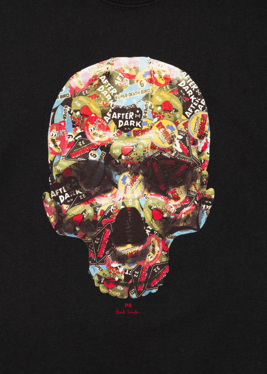 Detail View - Slim-Fit Black 'Sticker Skull' T-Shirt Paul Smith