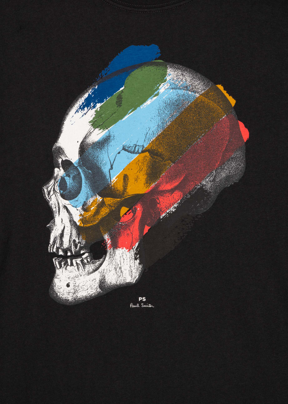 Detail View - Black 'Stripe Skull' Print T-Shirt Paul Smith