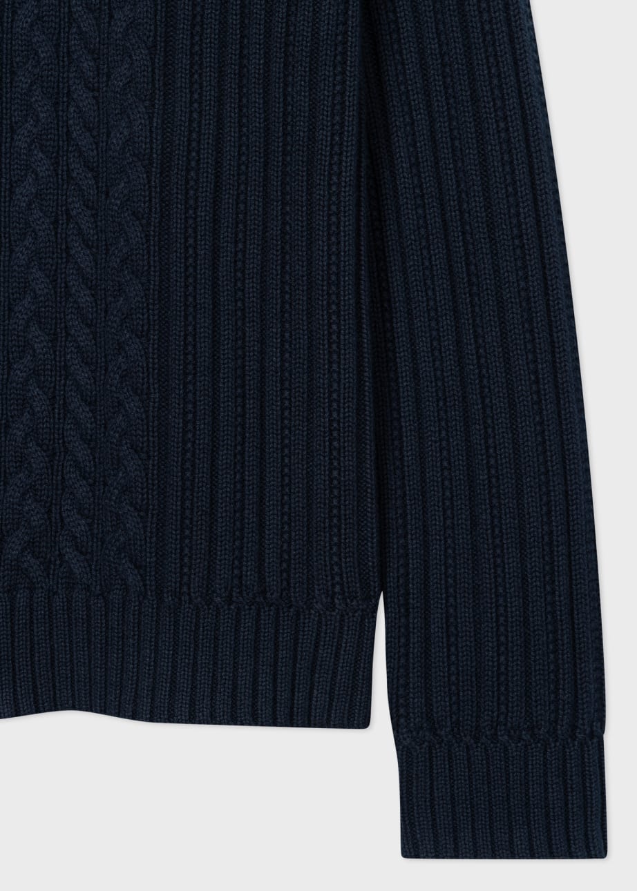 Detail View - Navy Cotton-Cashmere Cable Knit Sweater Paul Smith