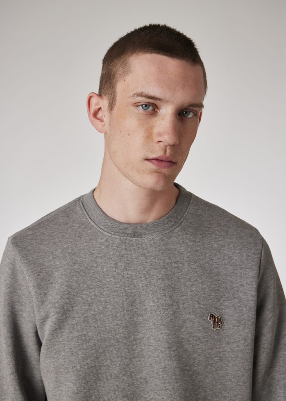 Model View - Grey Cotton Zebra Logo Sweatshirt Paul Smith