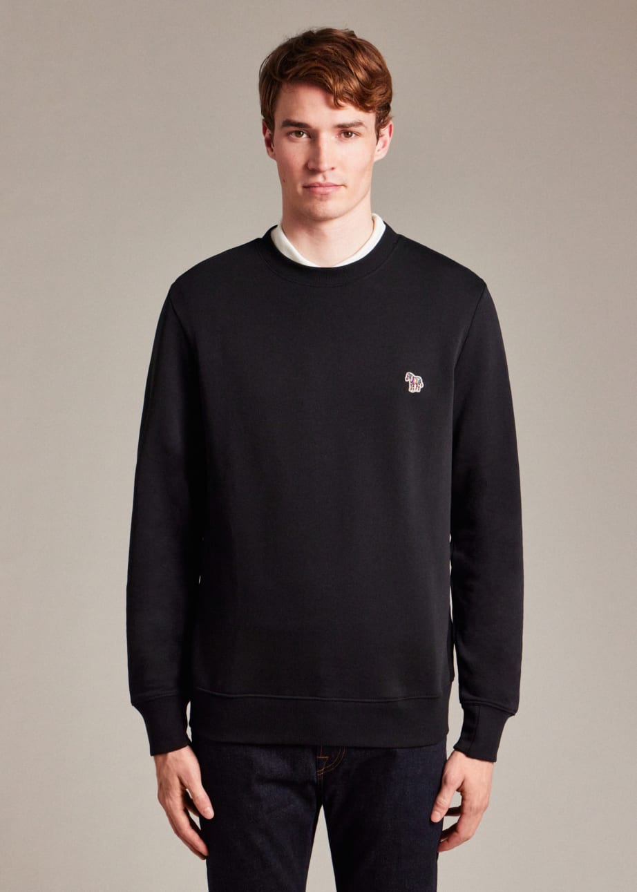 Model View - Black Cotton Embroidered Zebra Logo Sweatshirt Paul Smith