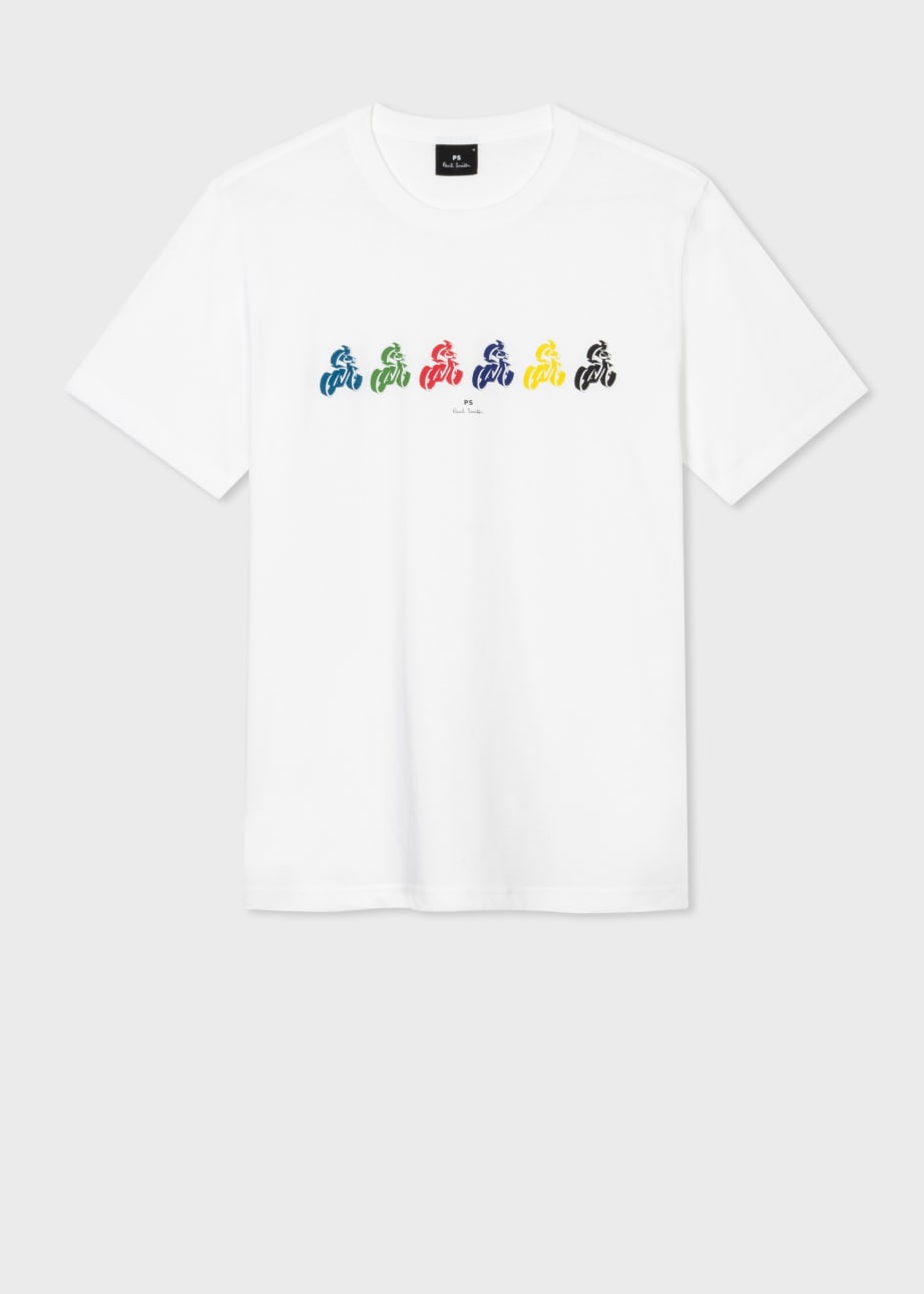 Front View - White Multi Colour 'Cycle' T-Shirt Paul Smith