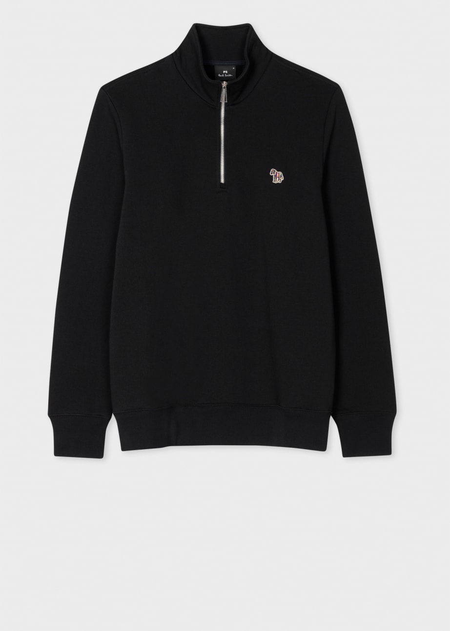 Front View - Navy Cotton Zebra Logo Zip Sweatshirt