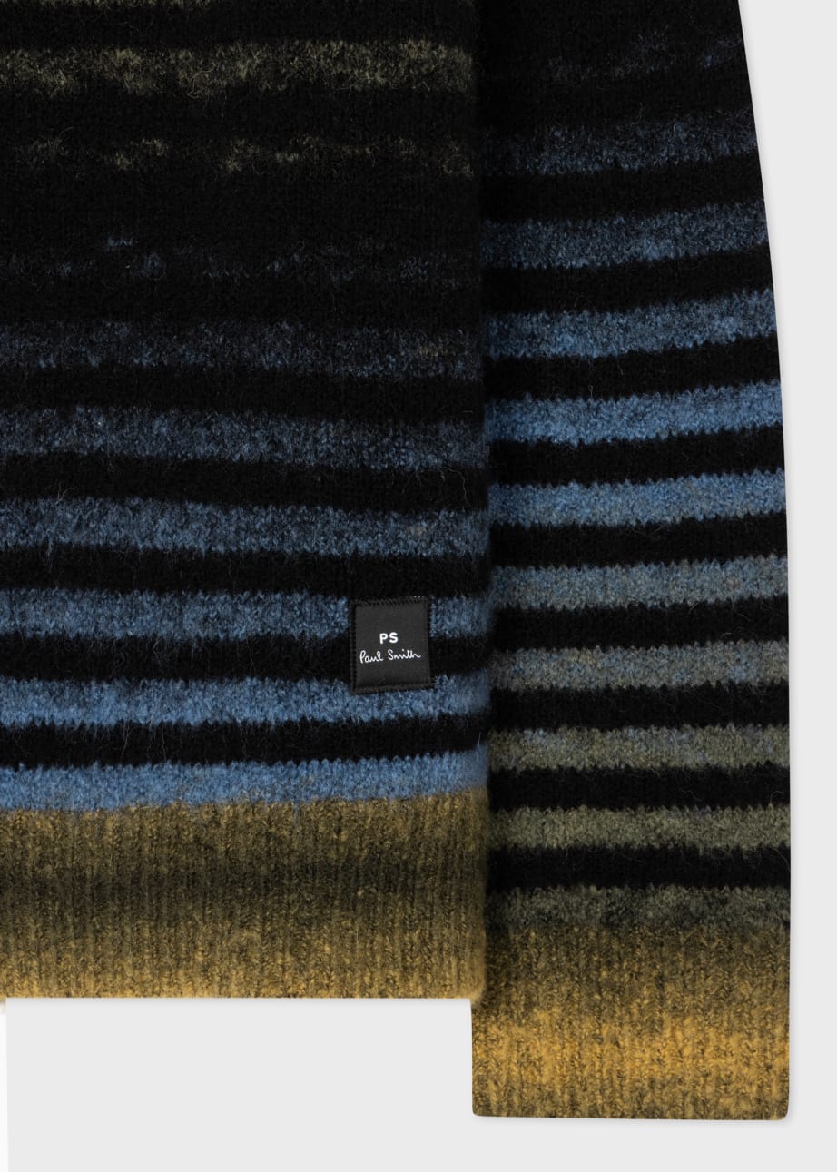 Detail View - Blue Multi-Stripe Merino-Blend Cardigan Paul Smith