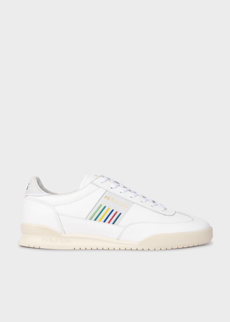 White Leather Dover Sports Stripe Trainers
