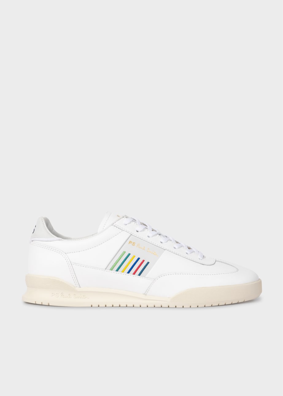 Front View - White Leather 'Dover' 'Sports Stripe' Trainers Paul Smith