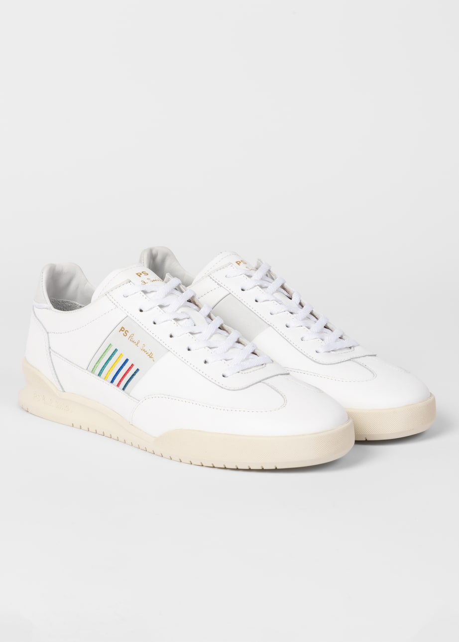 White Leather Dover Sports Stripe Trainers