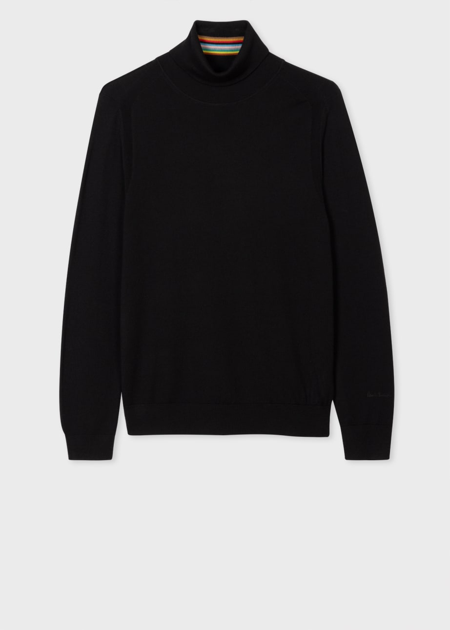 Front View - Black Merino Wool Roll Neck Sweater Paul Smith