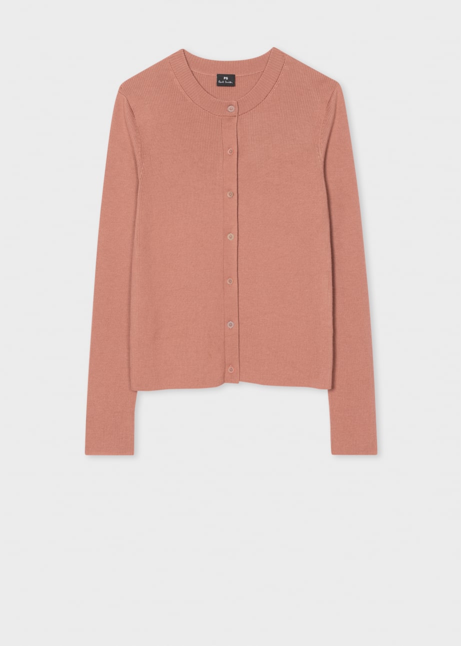 Front View - Women's Warm Nude Ribbed Cardigan Paul Smith